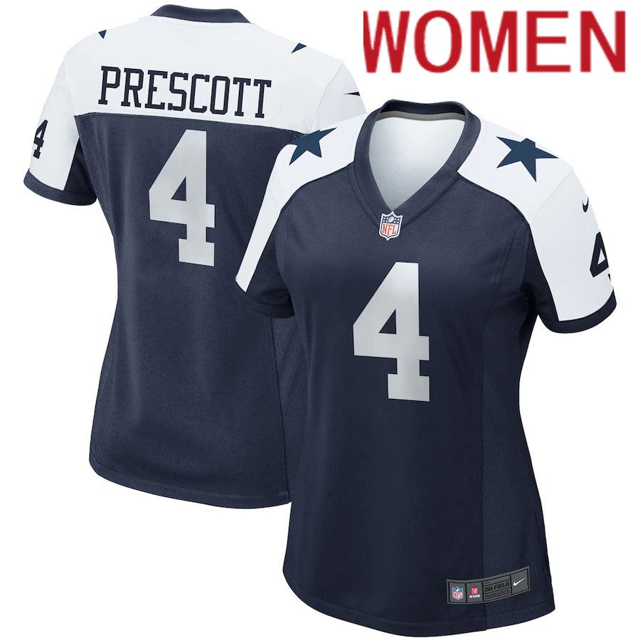 Women Dallas Cowboys #4 Dak Prescott Nike Navy Alternate Game Team NFL Jersey